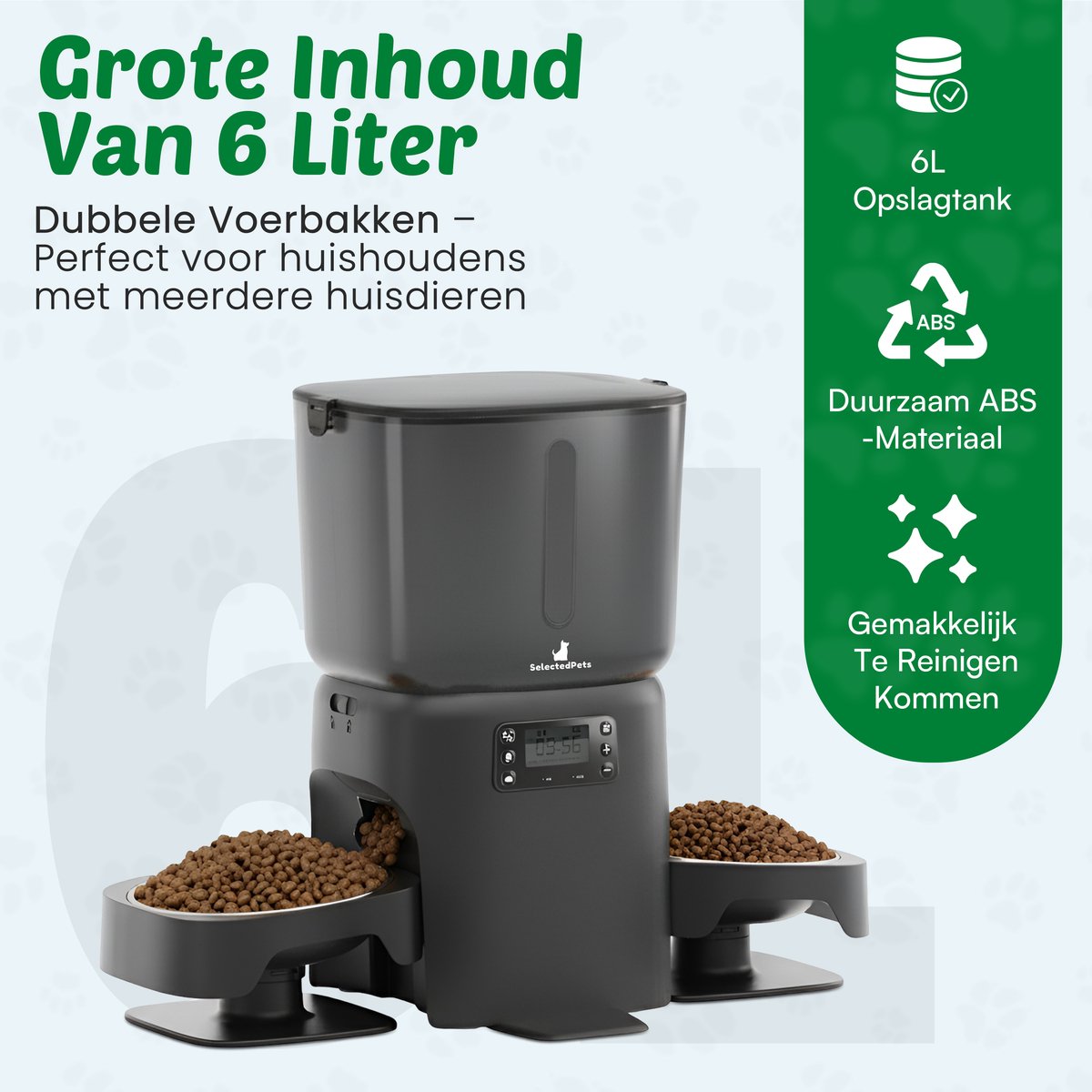 SelectedPets Automatische voerbak kat met dubbele kom - Handmatig in te stellen - Zwart thumbnail 5