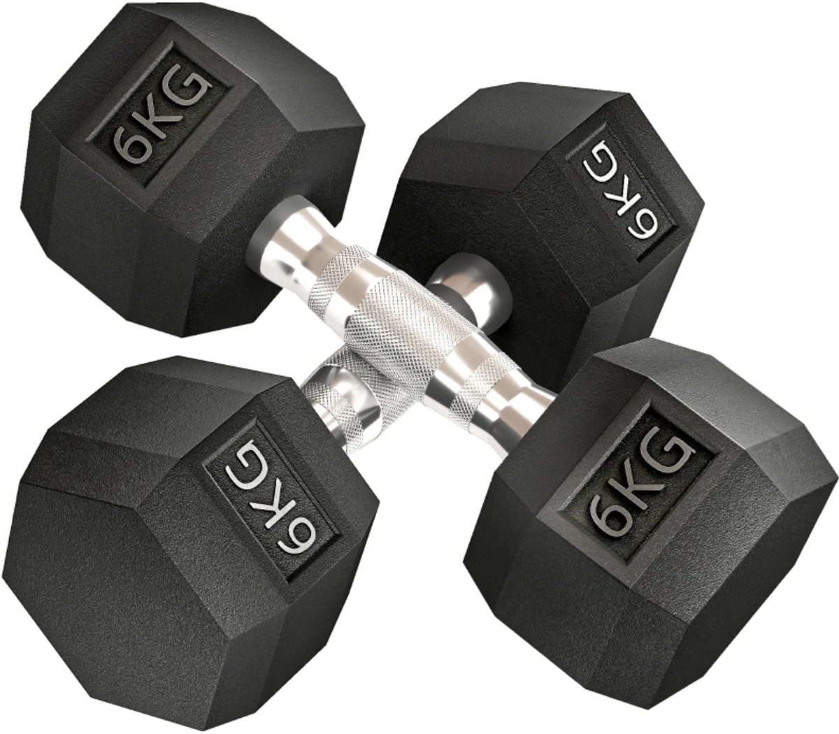 Dumbbells 2 x 6 kg - Halter - Set van 2 - Hexagonaal Design - met Gekartelde Handvatten - Gewichten Set - Halterset - Dumbbell Set - Krachttraining - Fitness - Gym - Geschikt voor Thuis en Sportschool