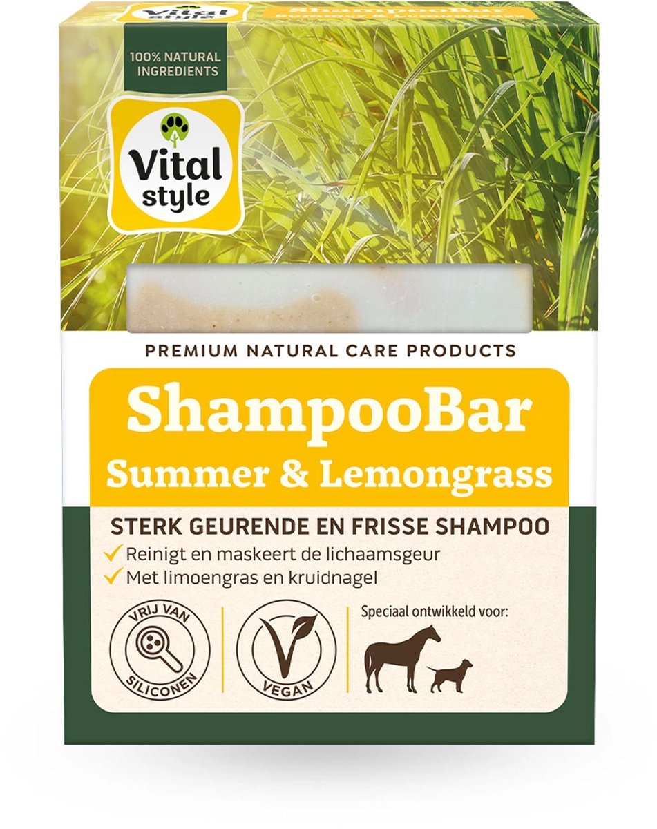VITALstyle ShampooBar Summer & Lemongrass - Hondenshampoo - Paardenshampoo - Sterk Geurend, Voor Een Langdurige Frisse Lichaamsgeur - Met o.a. Limoengras Olie & Grapefruit Olie