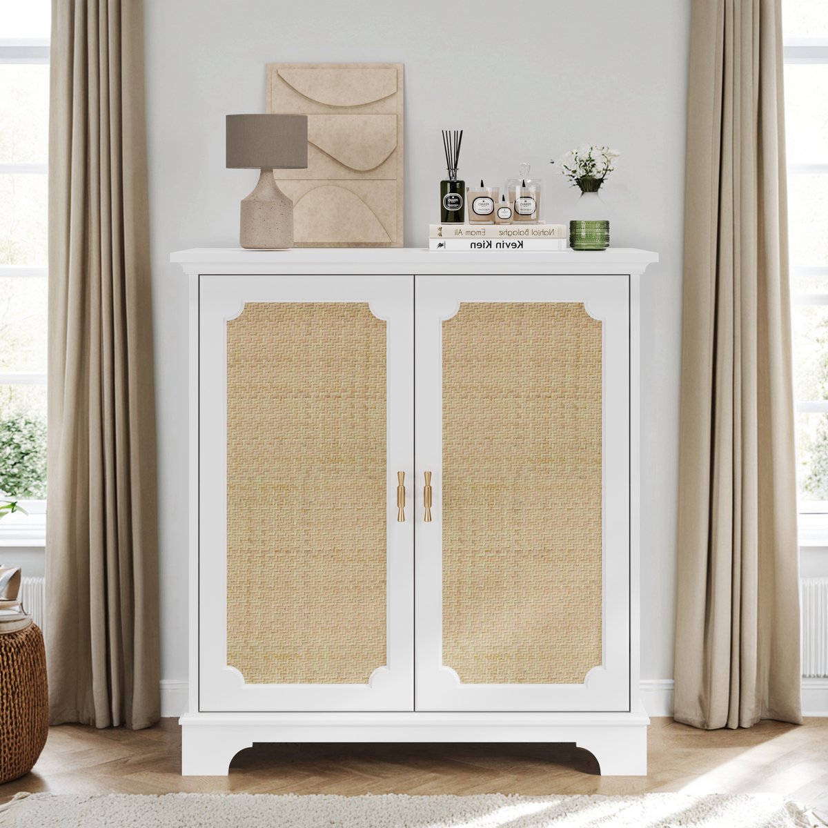 MODFU Sideboard Buffetkast met Rieten Deuren, Keukenbuffet, Console Tafel, Decoratieve Kast voor Hal, Entree en Woonkamer