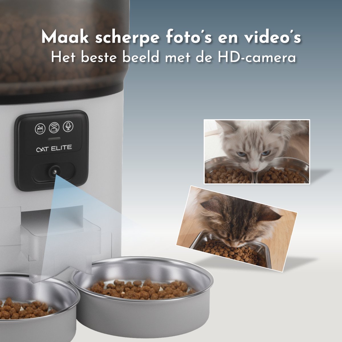 CatElite® - Automatische Voerbak Kat | Sync - Voor 2 Katten - 7L Voerdispenser RVS - HD Camera & Audio - Dual WiFi 5Ghz & 2.4Ghz - Night Vision - Voerautomaat Dispenser met Smart App - Voor droogvoer - Wit thumbnail 6