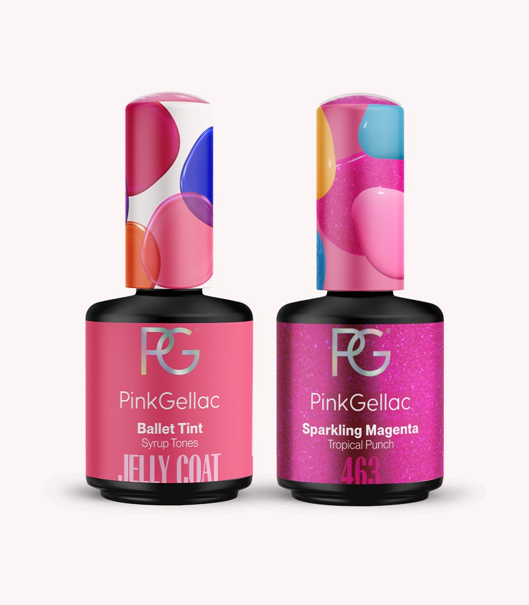 Pink Gellac Jelly Coat Gellak Set - Ballet Tint & Sparkling Magenta - 2 x 15ml Gel Nagellak - Gel Nagels Producten Voordeel Bundel