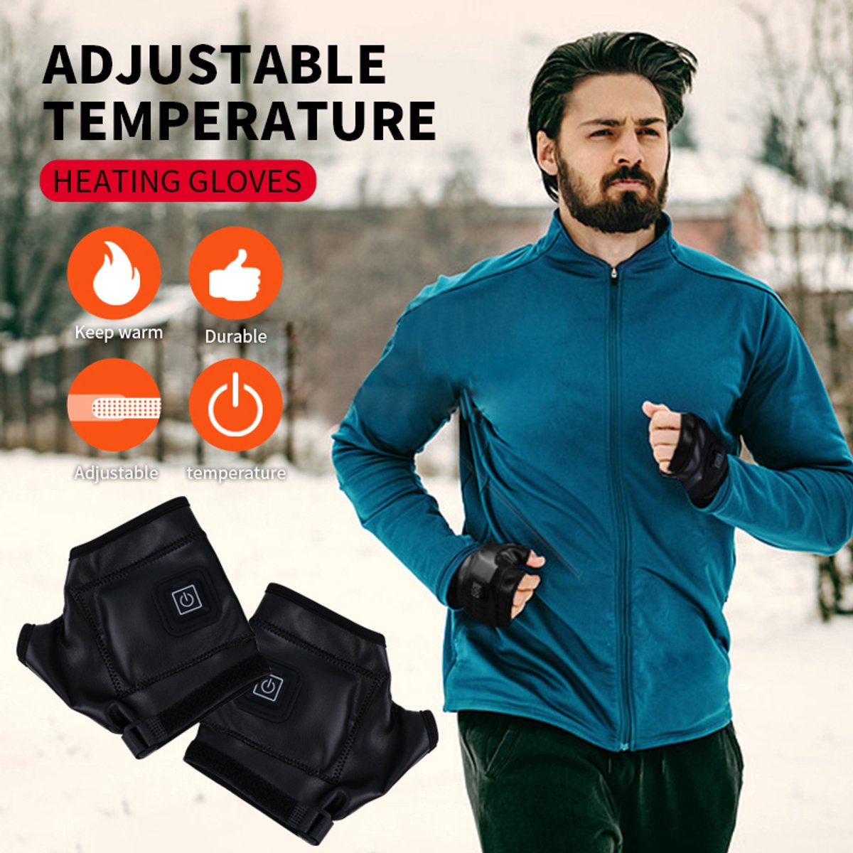 WizBay Premium Select® Elektrische Vingerloze Handschoenen – Winter Sport & Outdoor – 3 Warmtestanden 45-55°C – 2000mAh Oplaadbare Batterij – PU Leren Thermo Handschoenen – Small Zwart