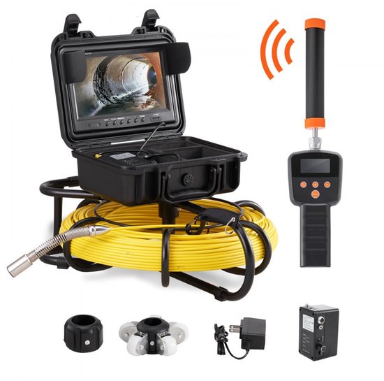Rioolinspectiecamera - Buisinspectiecamera - 512 Hz Zender/Lokalisatie - 91,5 m Duwkabel - DVR-opname - IP68 Waterdicht - 12 Verstelbare LED's - 16 GB SD-kaart