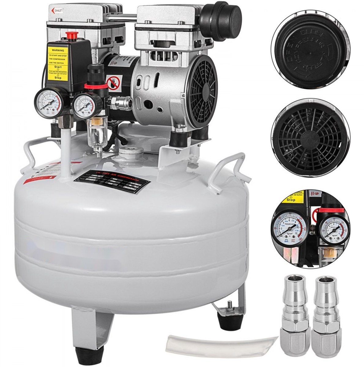 Luchtcompressor - Olievrij Draagbaar - Vermogen 850 W - Maximale Druk 8 bar - Bandenpomp - Voor Banden en Spuitwerk