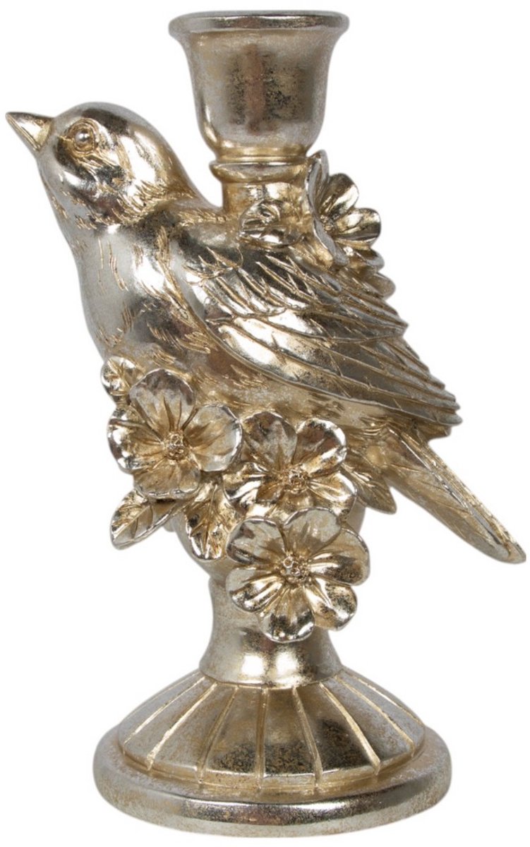 Mars & More Kaarsenhouder 1 vogel met bloem hars zilver 13,6x9,6x20cm