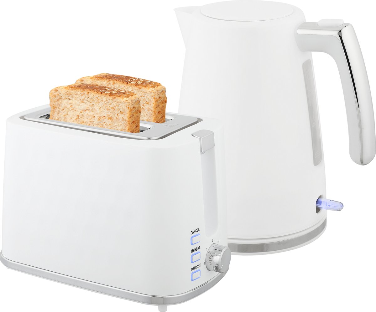 HOMCOM - Waterkoker en broodroosterset - staal - 22,2 x 16,7 x 23,2 cm - wit