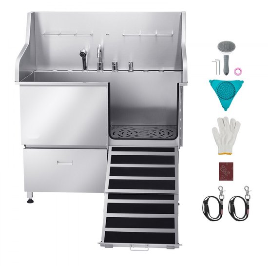 Professioneel Roestvrijstalen Hondenbadstation – 120 Cm, Met Douche, Kraan En Antislipmat