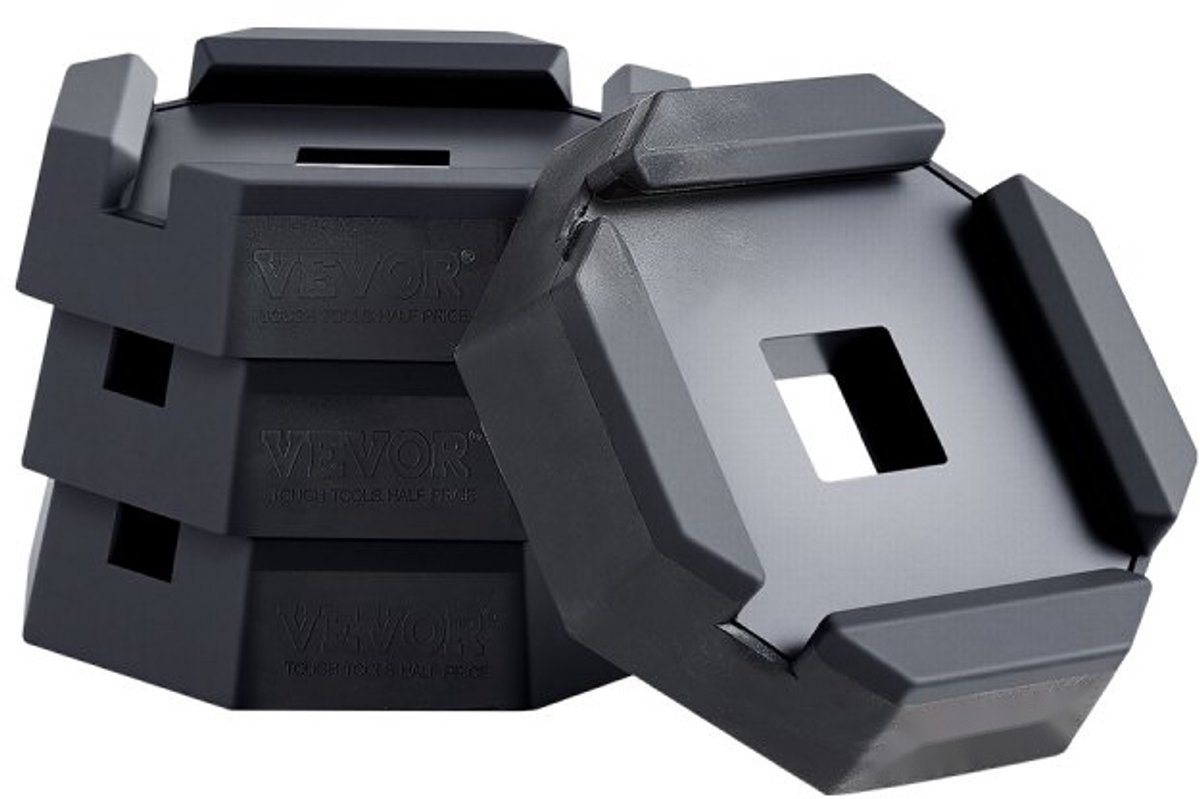 Nivelleringspads voor Aanhangwagen/Camper/Caravan - 4-Pack Rubber Krikpads/Stempelplaten - Draagvermogen 2300 kg per Pad - Groot Oppervlak - Geschikt voor Vierkante Voet 140 mm