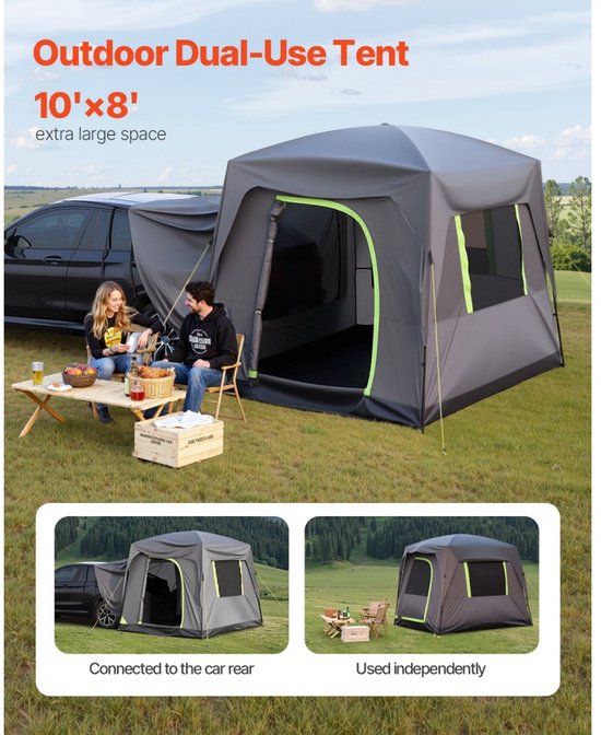 SUV Tent - Achterkleptent voor SUV/Auto - Afmeting 248 x 308 x 230 cm - Waterkolom 2000 mm - Dubbellaags - Capaciteit 5-8 Personen - Ramen Met Gaas - Regenzeil En Draagtas — afbeelding 2