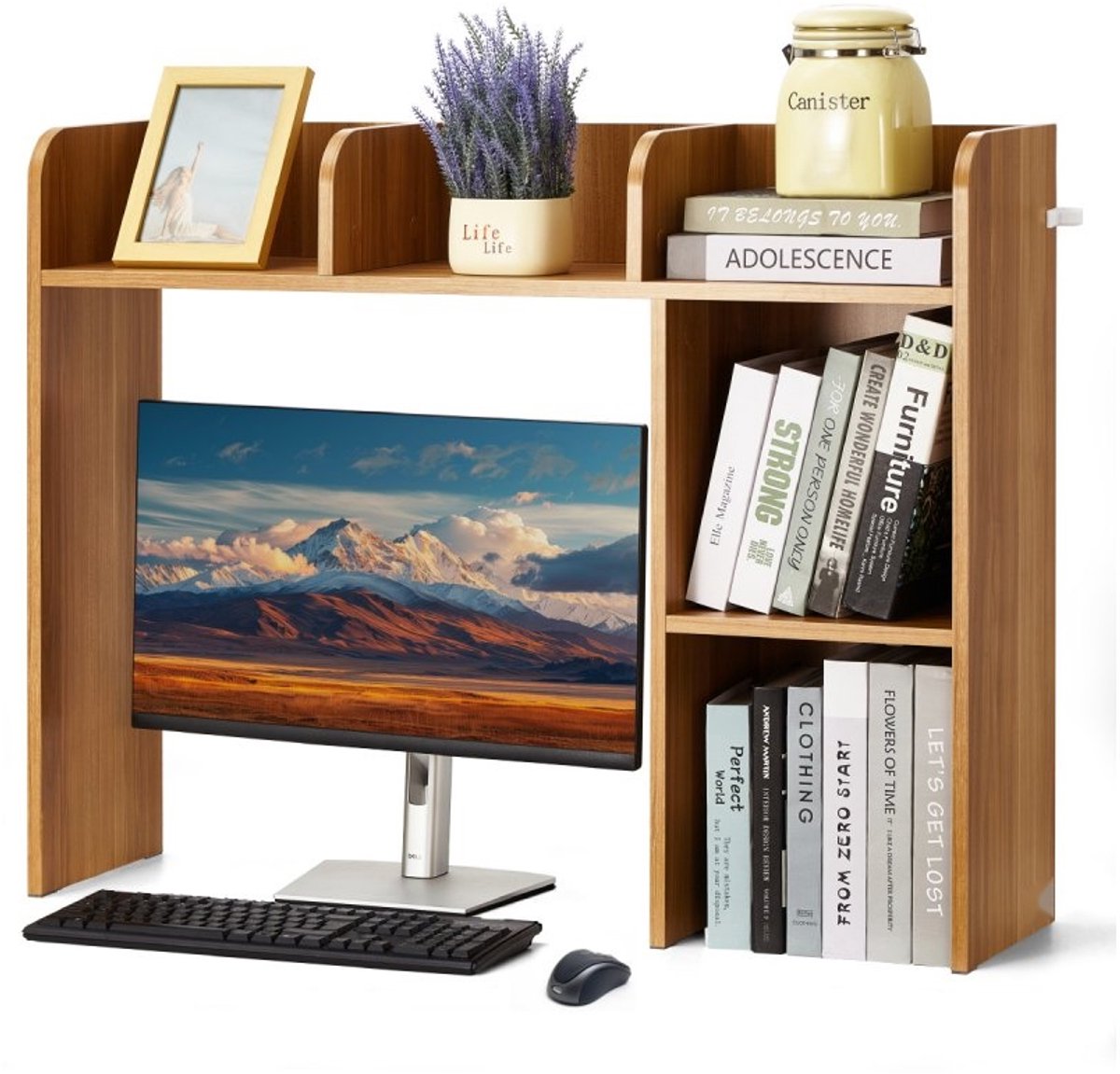 Bureau Boekenplank - 2-laags Bureau Organizer - 94,5 x 24,1 x 73,4 cm - Spaanplaat - Antislip Voetjes - Voor Kantoor en Studentenkamer - Houtkleur