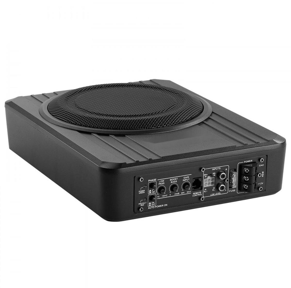 Auto subwoofer onder de stoel - Actieve subwoofer - 20 cm (203 mm) - 400 W - Ingebouwde versterker - Hoog- en laagniveau-ingang - Volumeregeling - Slank – foto 5