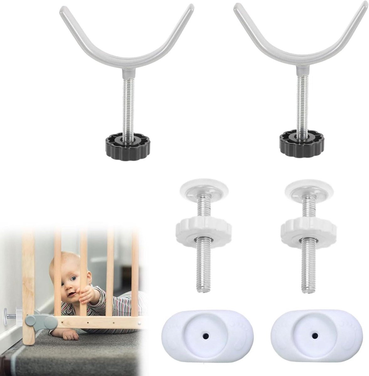 EGoods - Babyhekken Y-bouten en Draadstangen Set voor veiligheidsbarrière | Wandbescherming inbegrepen | Baby- en huisdierenveiligheid