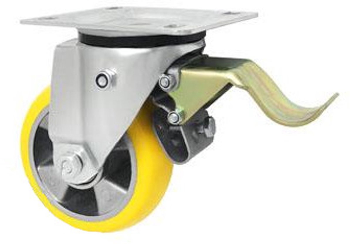 Zwenkwiel Aluminium-Polyurethaan met Rem 125mm - 300kg