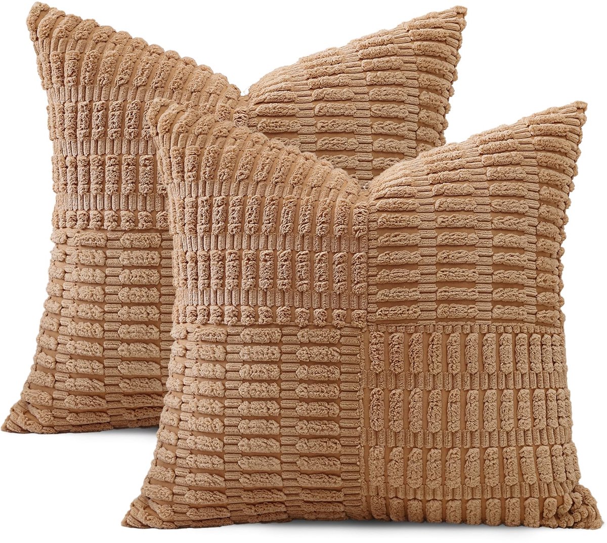 Unyqoos Set van 2 decoratieve corduroy kussenslopen met gestreept patroon voor diverse interieurs bruin