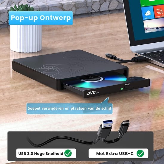 SNJY® CD Speler - DVD speler voor PC - Externe CD Speler Laptop — afbeelding 4
