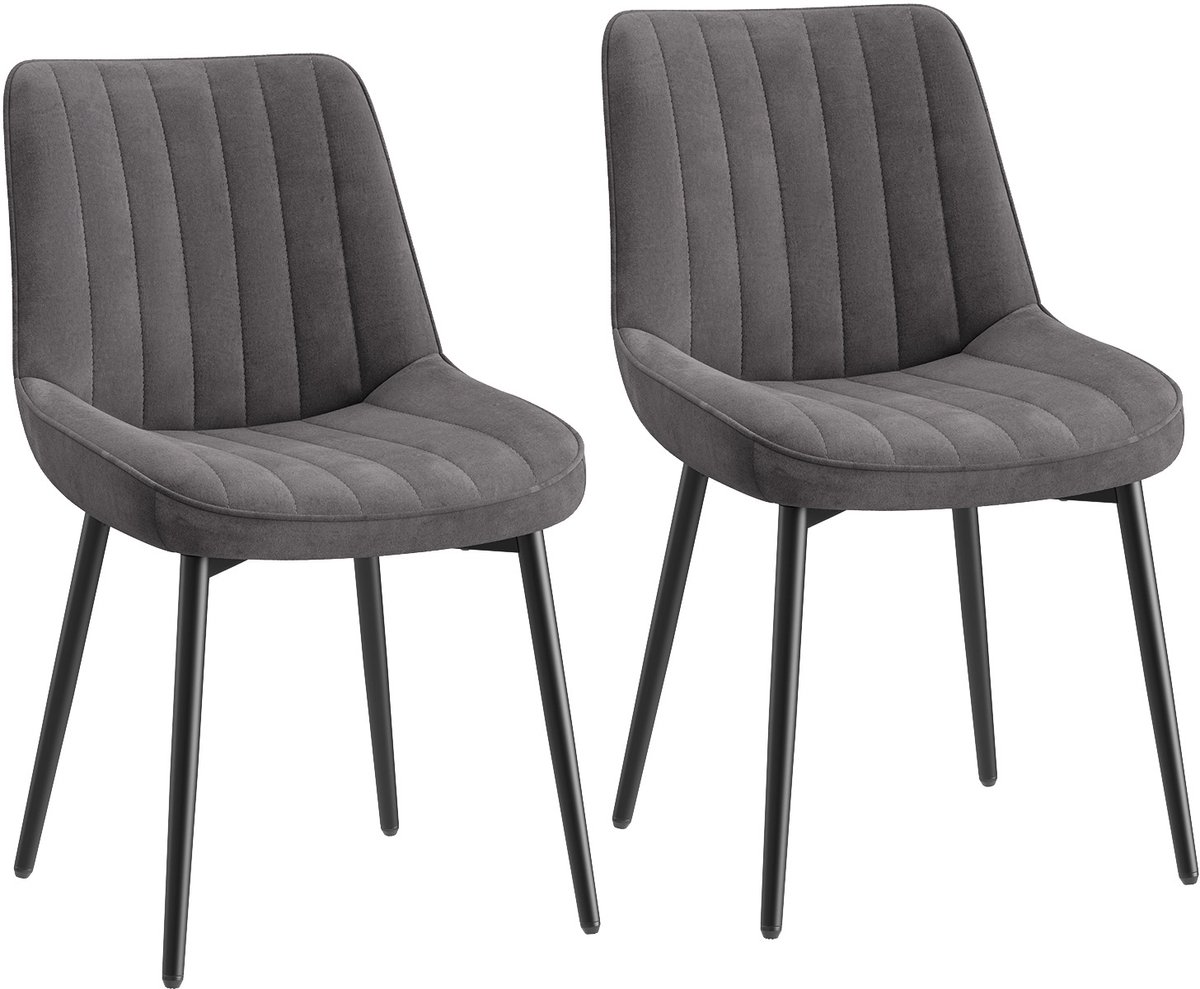 COLAMY Fluwelen eetkamerstoelen, set van 2, stoelen voor eetkamer met metalen poten en dik zitkussen, gestoffeerde keukenstoel met antislipzolen, grijs