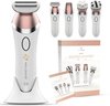 White en roségouden Ladyshave met oplaadstation en 4 opzetstukken: trimmer, precisie, massage en reiniging.