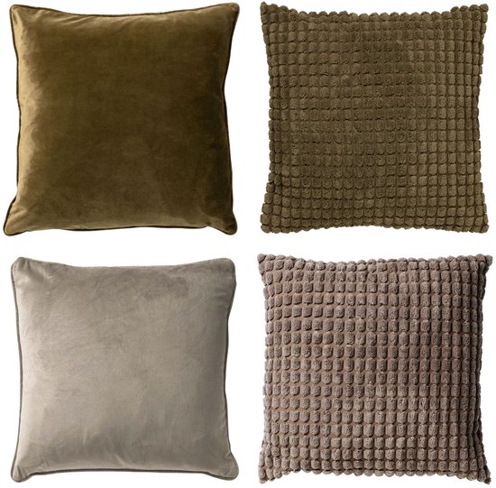 Dutch Decor - KUSSENHOES-SET 4-delig - Dual Harmony - 45x45 cm - exclusief binnenkussens - groen, taupe - Met Ritssluiting – Decoratie Kussens - Comfortabele kussentjes voor op de Bank