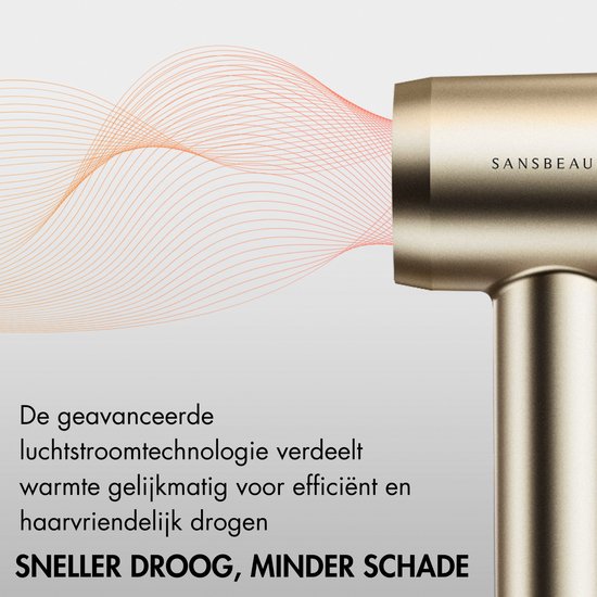 Sansbeauté® Föhn met Diffuser - Krullen - 110.000RPM - Ionische Haardroger met Borstel - 3 Standen - 3 Opzetstukken - Reisföhn - Sèche Cheveux - Krul Feun Set - Haarföhn met Defuser - Hair Blow Dryer - Kappersfohn - 2000W