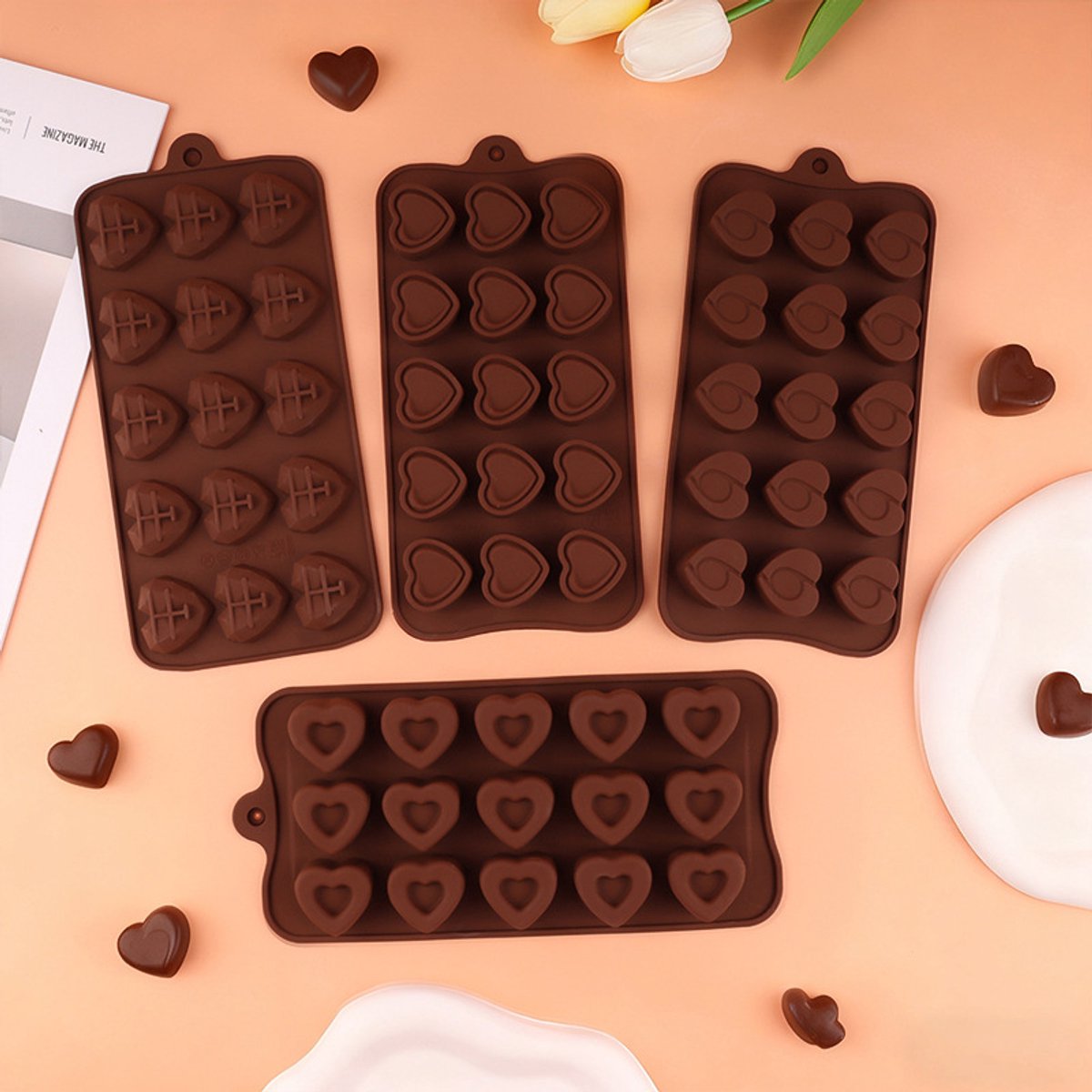 Siliconen hartvormige chocoladevorm 4-delige set