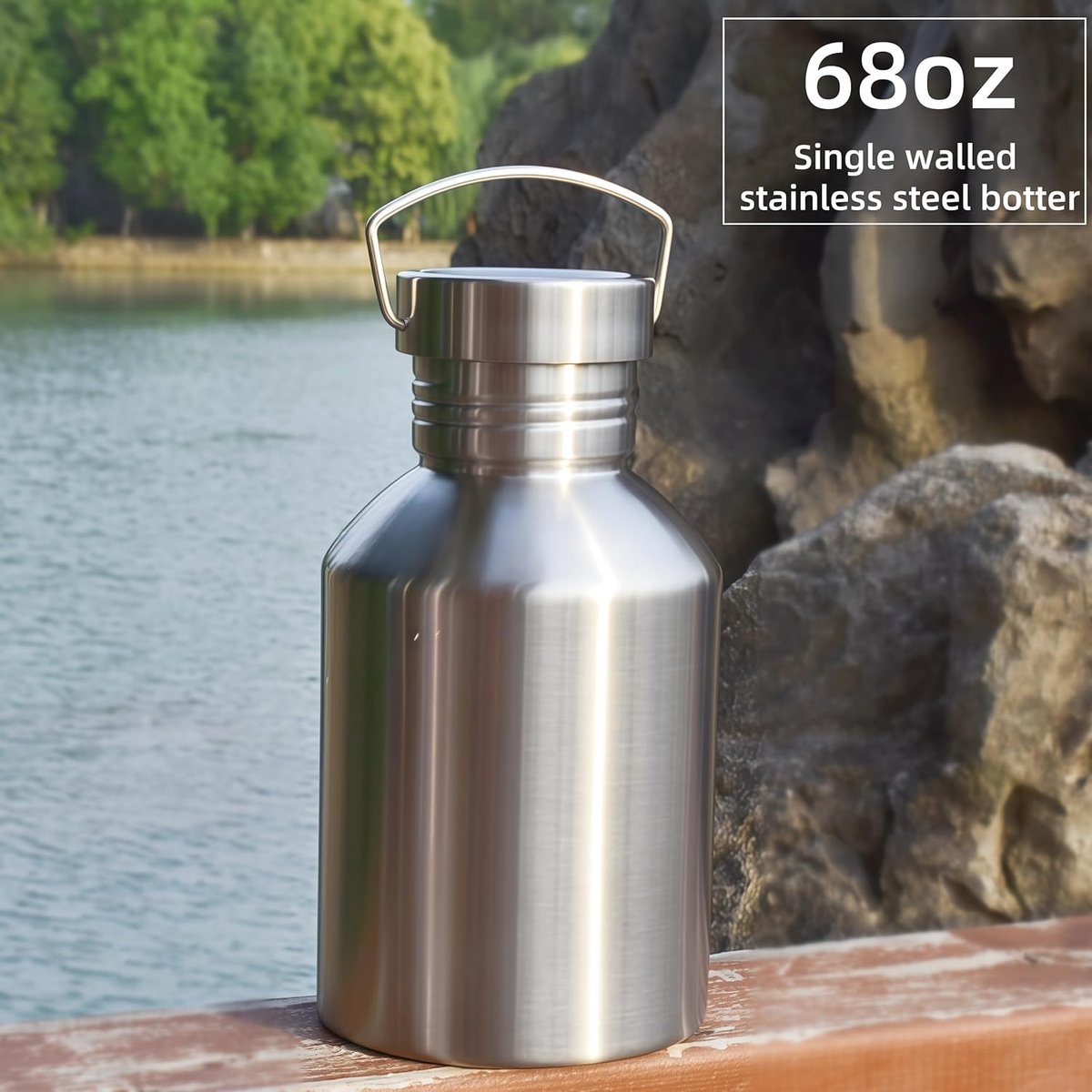 Thermosfles -Thermosbeker - Waterfles - Grote Roestvrijstalen Waterfles - 2L Enkelwandige Handvat Fles - Lekvrij Valbestendig - Verdikte Metalen Herenfles - Perfect voor Sport - Kamperen - Wandelen - Kerstcadeau - Kerstversiering thumbnail 2