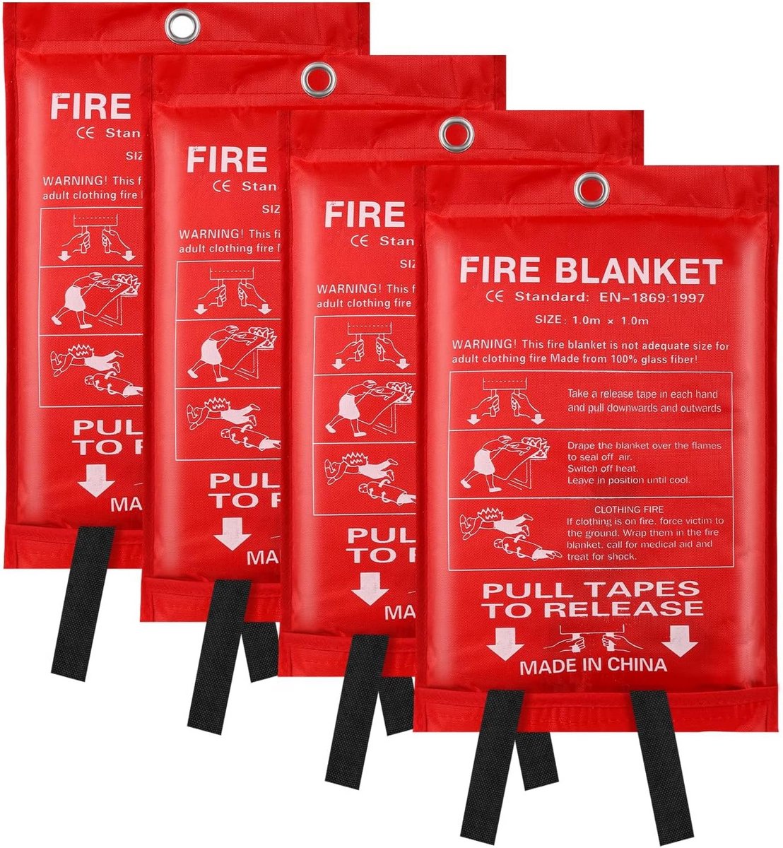 Set van 4 Branddekens voor Noodsituaties - Glasvezel Brandblusser voor Thuis, Keuken en Auto