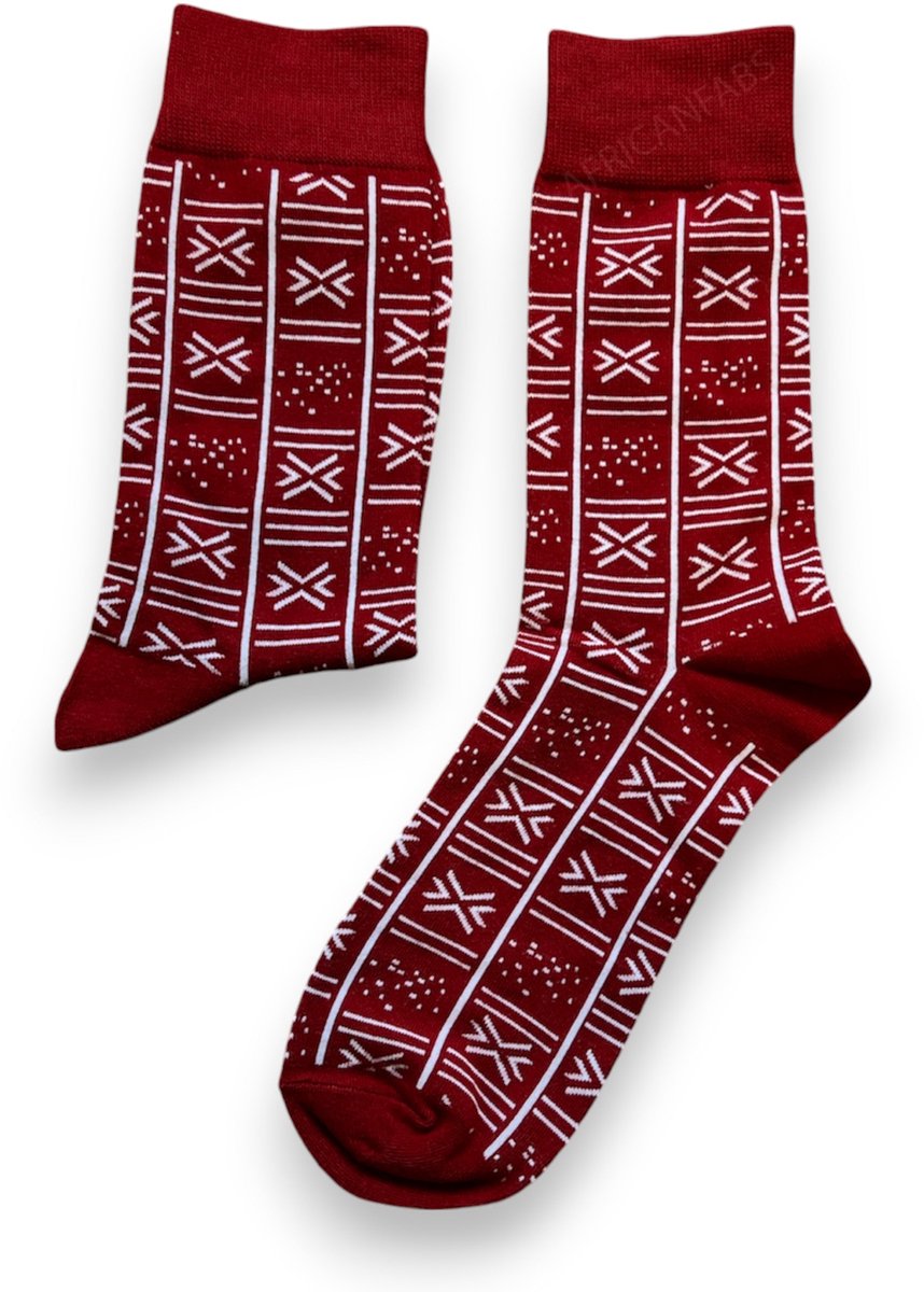 Afrikaanse sokken / Afro sokken / Bogolan sokken - Donkerrood - Afrika print kousen / Happy Colorful Socks / Vrolijke sokken Maat 41-46