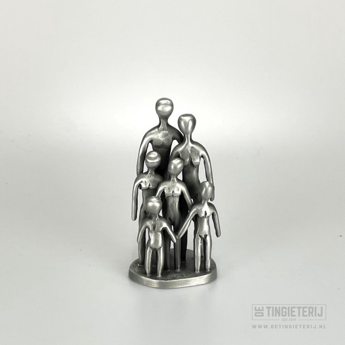 Sculptuur ''Het Gezin'' - Echtpaar + 4 Kinderen - Beeldje familie - klassiek - tinnen huwelijk - 10 jaar getrouwd - Cadeau Moederdag - Geschenk Moederdag
