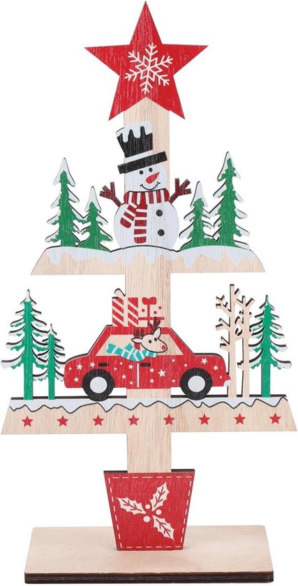 Gelukskerstauto Hout - Rood Autootje met Kerstboom op het Dak - 10