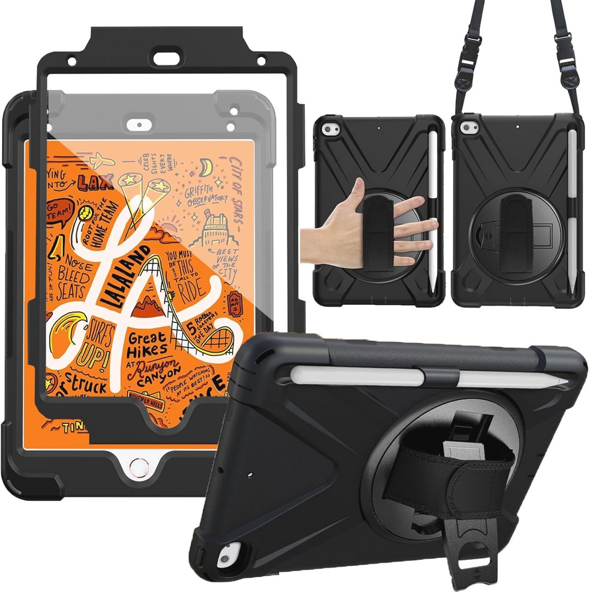 Stootvast Siliconen Beschermhoes voor iPad Mini 5/4 met 360° Draaibare Standaard