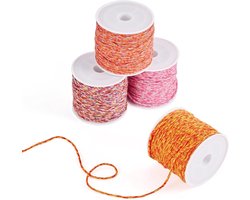 Allecta - Vlecht Draad Armband String voor Knopen en Borduurwerk - 4 Kleuren Katoen Macrame Touw Koorden - Trims Kralen Bloemisterij Gift Wrapping - Oranje Rood
