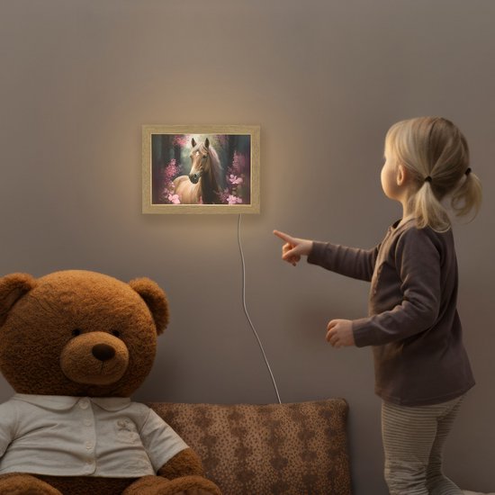 Nachtlampje 20x15 cm - Kinder lamp - Paard - Bloemen - Roze - Natuur - Bos - Tafellamp kinderkamer - Slaapkamer lamp - Bedlamp kinderen - Kinderlampje stopcontact - Wandlamp babykamer - Nachtlampjes van Merkloos — afbeelding 5
