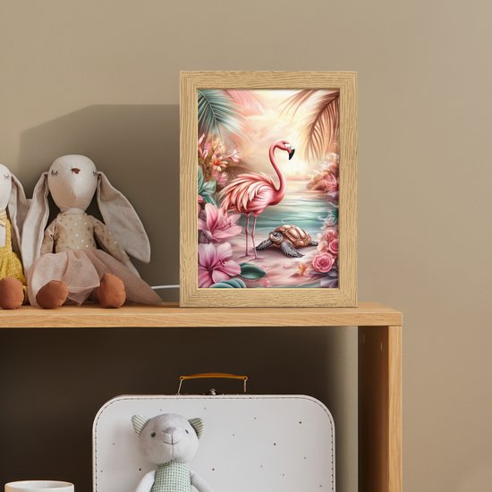 Nachtlampje 15x20 cm - Kinder lampje - Flamingo - Schildpad - Roze - Tafellamp kinderkamer - Slaapkamer lamp - Bedlamp kinderen - Kinderlampje stopcontact - Wandlamp babykamer - Nachtlampjes van Merkloos — afbeelding 3