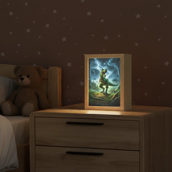 Nachtlampje 15x20 cm - Kinder lampje - Dino - Jongens - Groen - Blauw - T-Rex - Tafellamp kinderkamer - Slaapkamer lamp - Bedlamp kinderen - Kinderlampje stopcontact - Wandlamp babykamer - Nachtlampjes van Merkloos — afbeelding 2