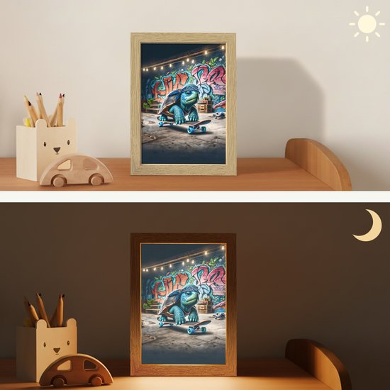 Nachtlampje 15x20 cm - Kinder lampje - Schildpad - Graffiti - Skateboard - Jongens - Tafellamp kinderkamer - Slaapkamer lamp - Bedlamp kinderen - Kinderlampje stopcontact - Wandlamp babykamer - Nachtlampjes van OnlyWow — afbeelding 4