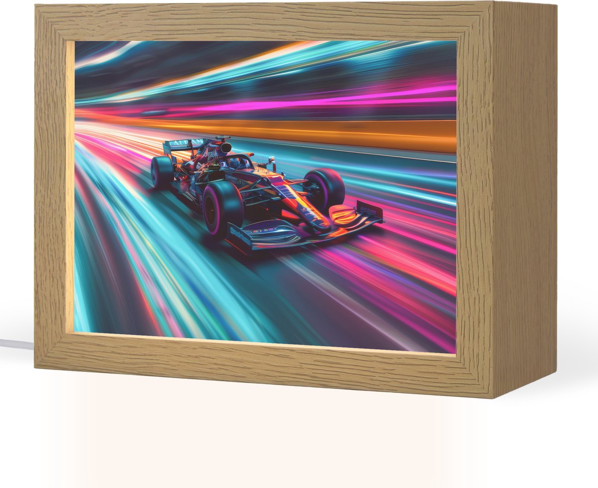 Nachtlampje 20x15 cm - Kinder lampje - Formule 1 - Auto - Race - Jongens - Kleurrijk - Tafellamp kinderkamer - Slaapkamer lamp - Bedlamp kinderen - Kinderlampje stopcontact - Wandlamp babykamer - Nachtlampjes