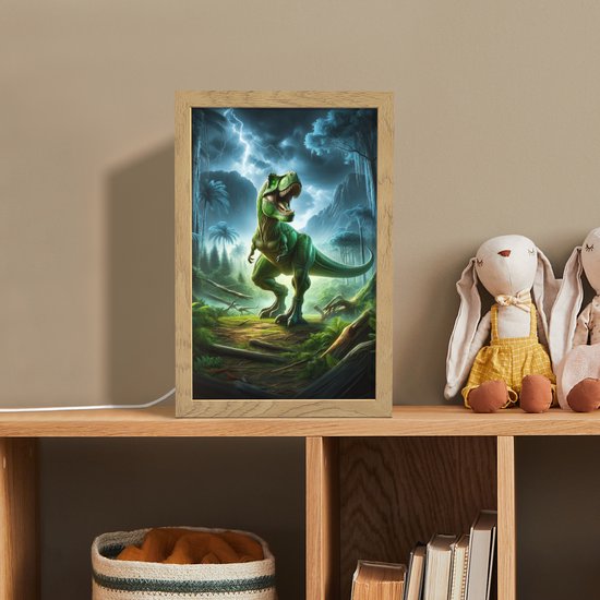 Nachtlampje 20x30 cm - Kinder lampje - Dino - Jongens - Groen - Blauw - T-Rex - Tafellamp kinderkamer - Slaapkamer lamp - Bedlamp kinderen - Kinderlampje stopcontact - Wandlamp babykamer - Nachtlampjes van OnlyWow — afbeelding 4