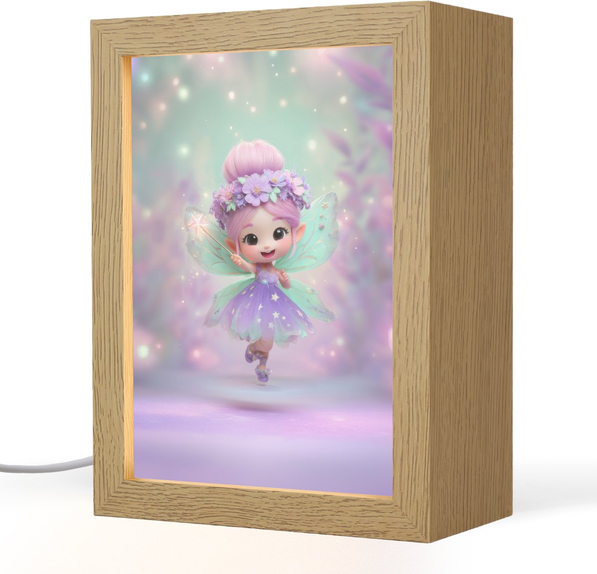 Nachtlampje 15x20 cm - Kinder lampje - Fee - Paars - Sprookje - Tafellamp kinderkamer - Slaapkamer lamp - Bedlamp kinderen - Kinderlampje stopcontact - Wandlamp babykamer - Nachtlampjes