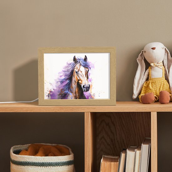 Nachtlampje 20x15 cm - Kinder lampje - Paard - Dieren - Meiden - Paars - Bruin - Tafellamp kinderkamer - Slaapkamer lamp - Bedlamp kinderen - Kinderlampje stopcontact - Wandlamp babykamer - Nachtlampjes van Merkloos — afbeelding 3