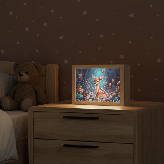 Nachtlampje 20x15 cm - Kinder lamp - Hert - Magisch - Sprookjesbos - Tafellamp kinderkamer - Slaapkamer lamp - Bedlamp kinderen - Kinderlampje stopcontact - Wandlamp babykamer - Nachtlampjes van Decoways — afbeelding 2