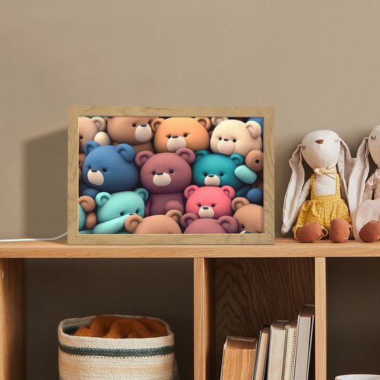 Nachtlampje 30x20 cm - Kinder lampje - Knuffelbeer - Knuffel - Roze - Blauw - Bruin - Kind - Tafellamp kinderkamer - Slaapkamer lamp - Bedlamp kinderen - Kinderlampje stopcontact - Wandlamp babykamer - Nachtlampjes van Merkloos — afbeelding 3