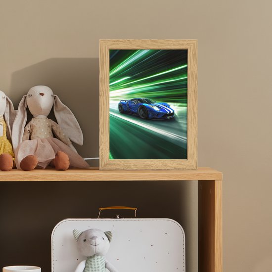 Nachtlampje 15x20 cm - Kinder lampje - Race auto - Blauw - Groen - Tafellamp kinderkamer - Slaapkamer lamp - Bedlamp kinderen - Kinderlampje stopcontact - Wandlamp babykamer - Nachtlampjes van OnlyWow — afbeelding 3