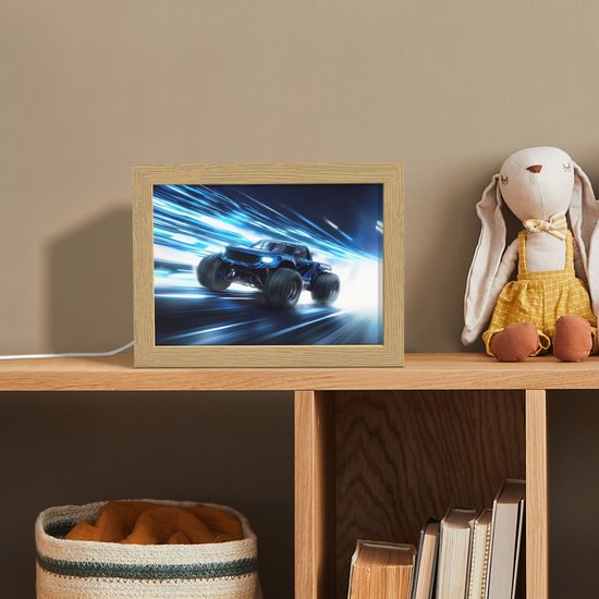 Nachtlampje 20x15 cm - Kinder lamp - Monstertruck - Blauw - Neon - Lichten - Tafellamp kinderkamer - Slaapkamer lamp - Bedlamp kinderen - Kinderlampje stopcontact - Wandlamp babykamer - Nachtlampjes van Merkloos — afbeelding 3