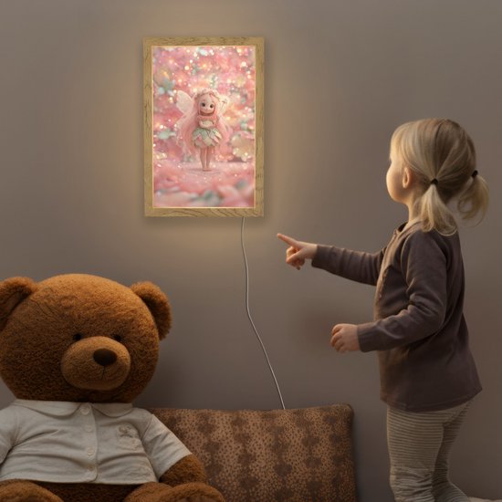 Nachtlampje 20x30 cm - Kinder lampje - Fee - Bloemen - Roze - Tafellamp kinderkamer - Slaapkamer lamp - Bedlamp kinderen - Kinderlampje stopcontact - Wandlamp babykamer - Nachtlampjes van Merkloos — afbeelding 5