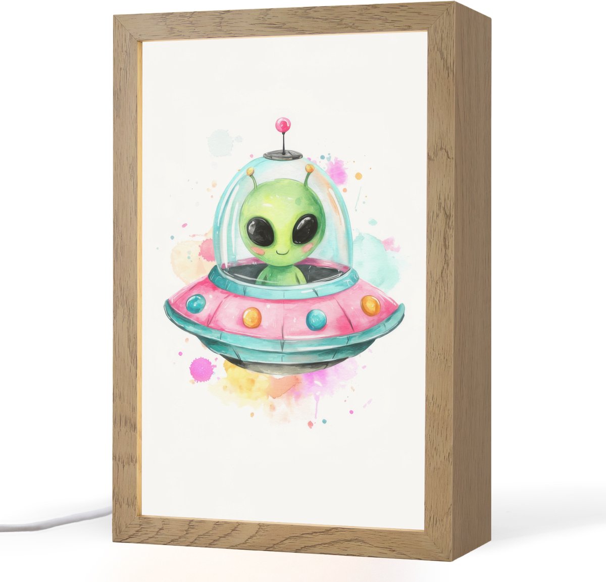 Nachtlampje 20x30 cm - Kinder lampje - Alien - Ufo - Kleurrijk - Tafellamp kinderkamer - S