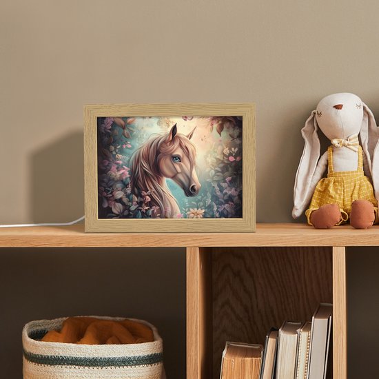 Nachtlampje 20x15 cm - Kinder lamp - Paard - Bloemen - Vlinders - Tafellamp kinderkamer - Slaapkamer lamp - Bedlamp kinderen - Kinderlampje stopcontact - Wandlamp babykamer - Nachtlampjes van Merkloos — afbeelding 3