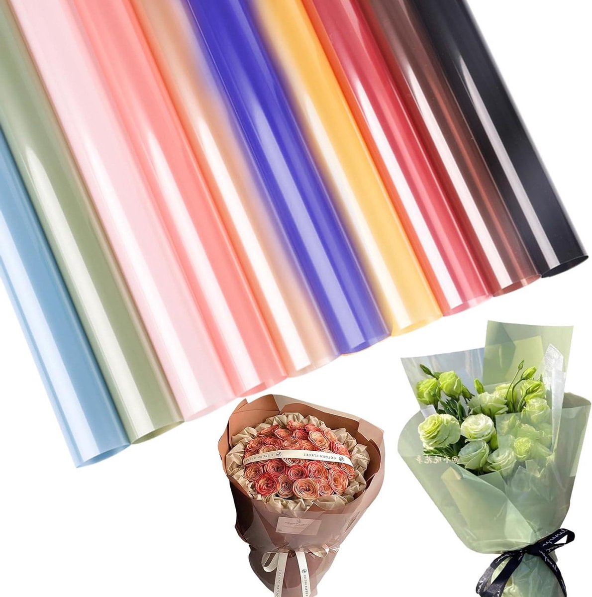 Allecta - Cellofaanfolie voor bloemen en fruitmanden, 40 stuks, 10 kleuren, 58 x 58 cm