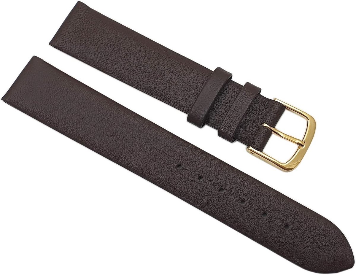 17 mm kalfsleren horlogeband - Donkerbruin met gouden gesp - Handgemaakt in Duitsland