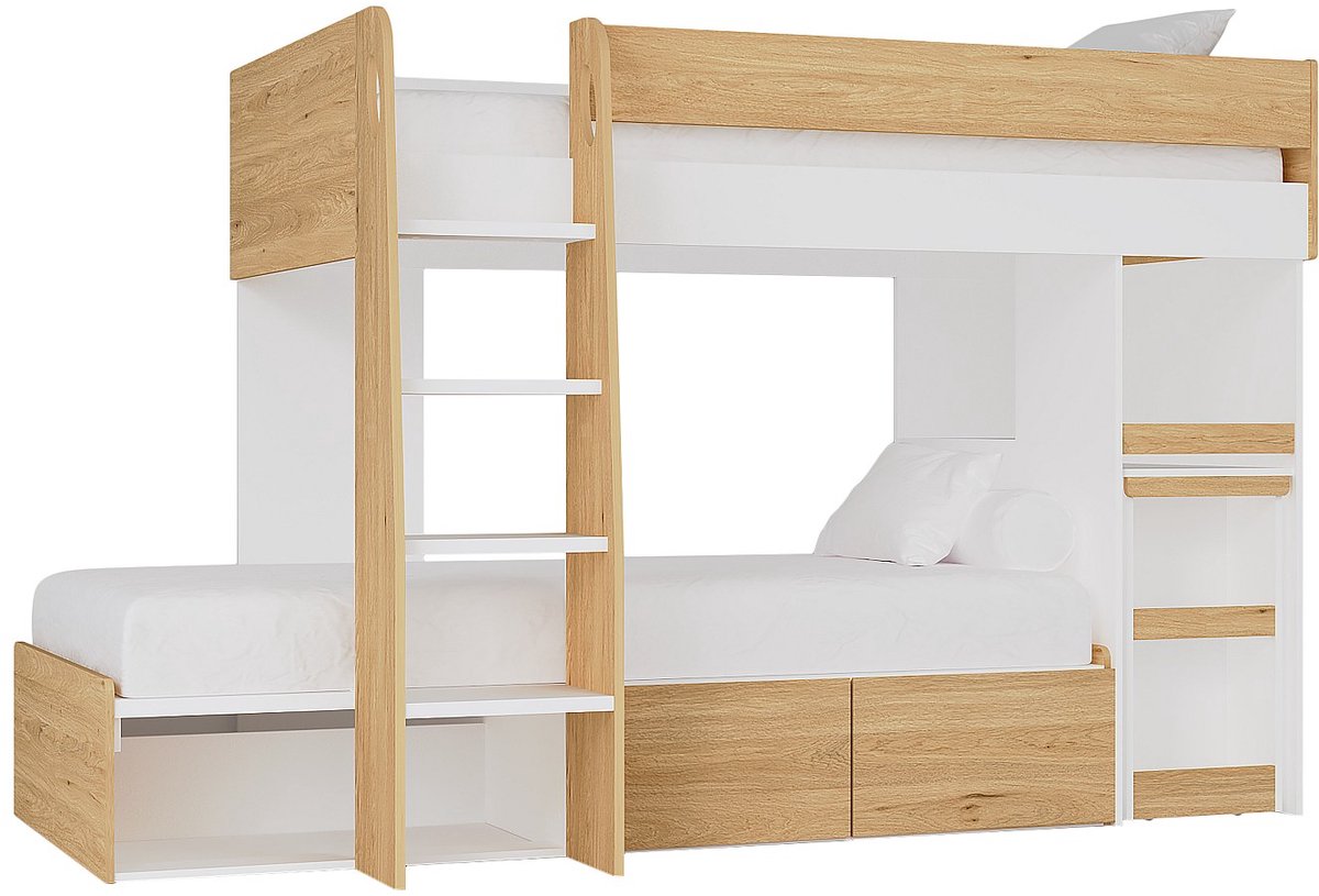 Vente-unique Stapelbed hout natuurlijk licht, wit 90 x 190 cm